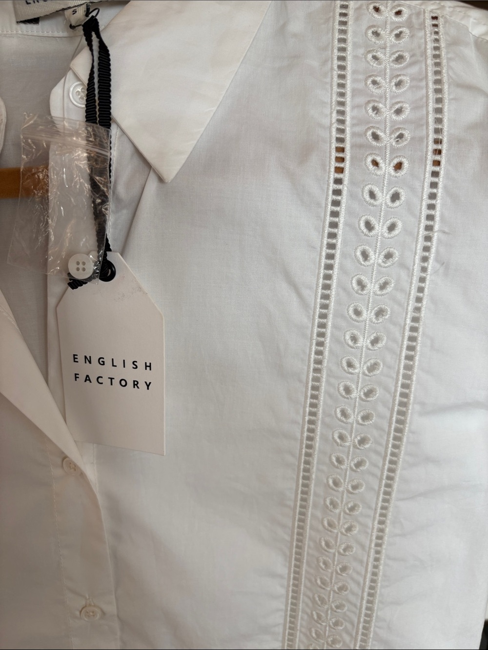 English Factory White Eyelet-Trim Button Down Shirt - Picture 6 of 8